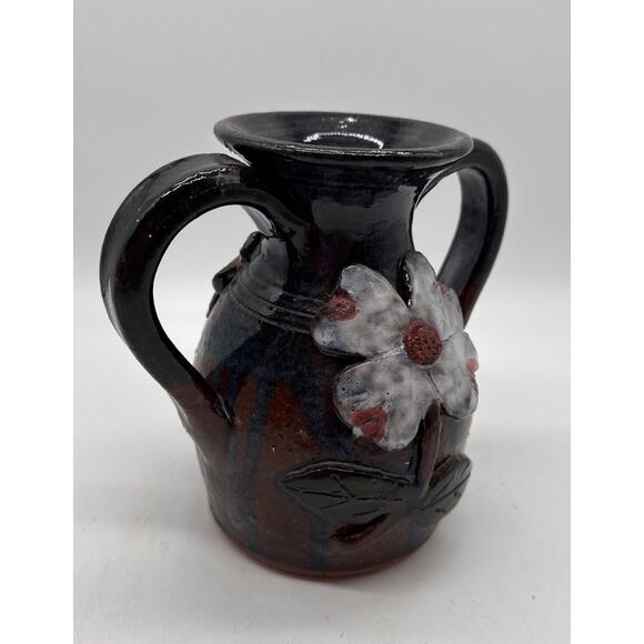 Gillsville Ga. Folk Art Pottery Double Handle Jug Vase Mary Stanley Ferguson